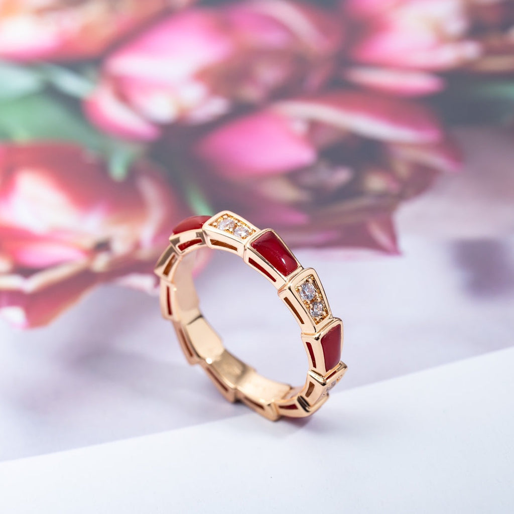 Bvlgari Serpenti Ring Pink Gold Carnelian Cubic Zirconia 3MM