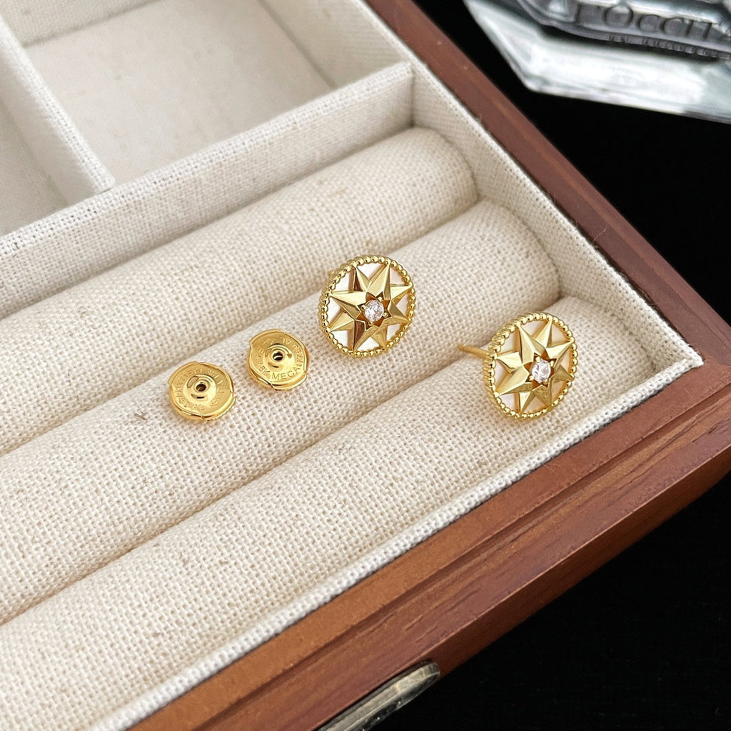 Dior Rose de Vents Gold Cubic Zirconia Stud Earrings
