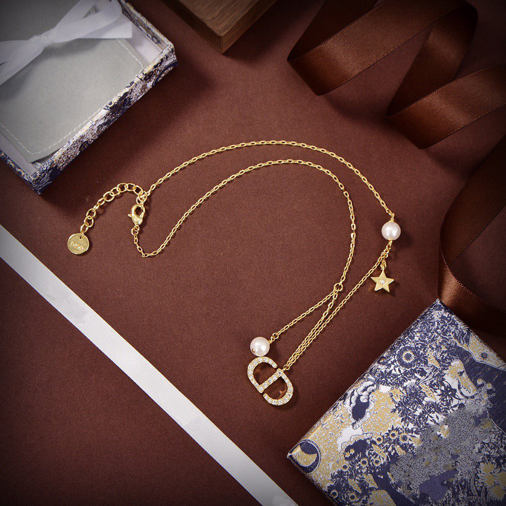 Dior CD Star Pendant Gold Diamond Necklace