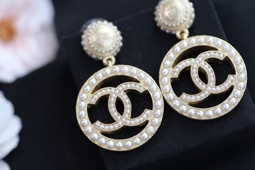 Chanel Double C Pearl Gold Earrings
