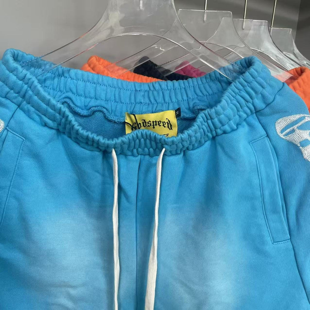 Godspeed Embroidered Drawstring Shorts — detail