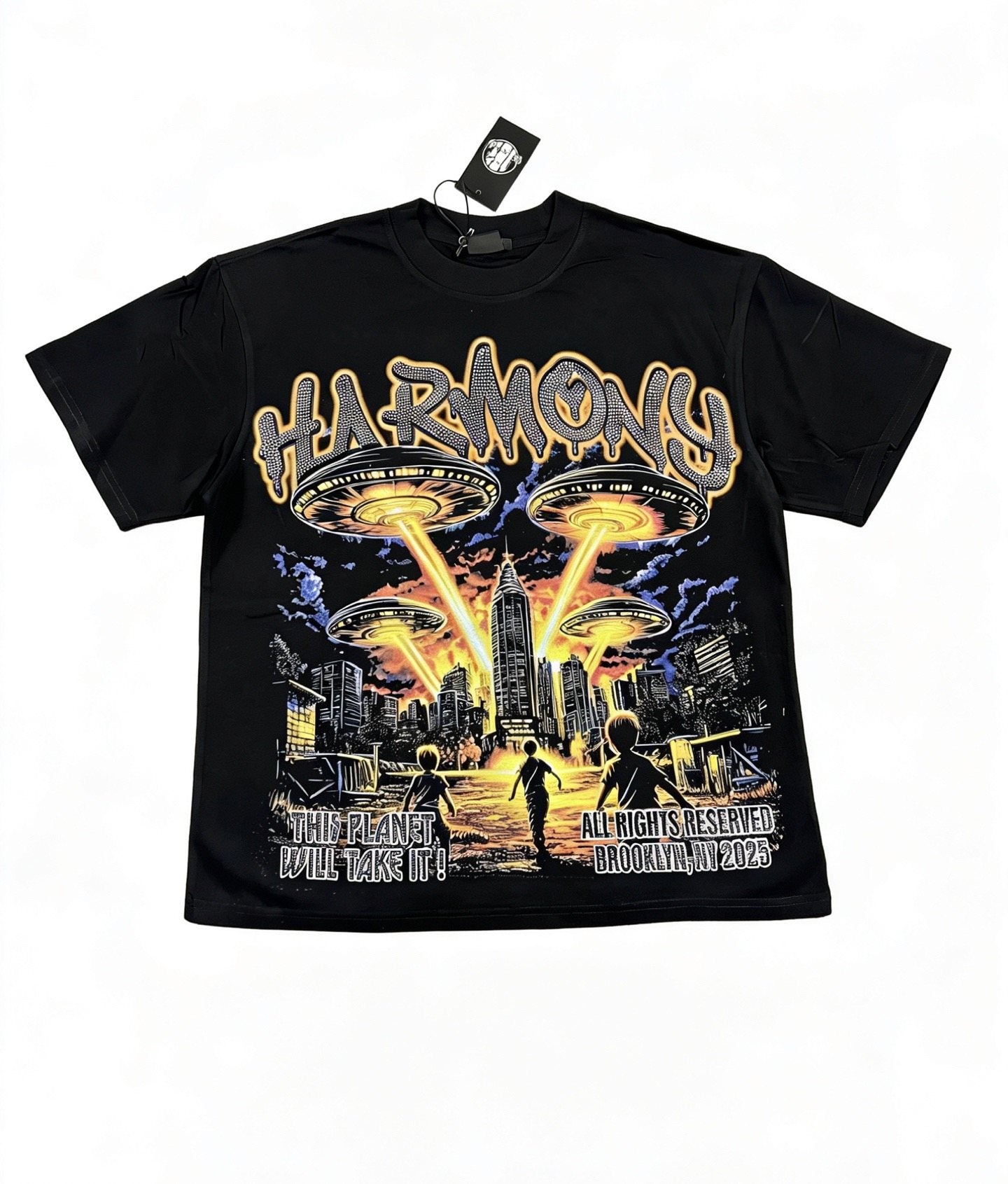 HARMONY New Age UFO City Graphic Short-Sleeve T-Shirt — front