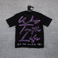 Wing Tonight Life Purple Script Graphic T-Shirt — front
