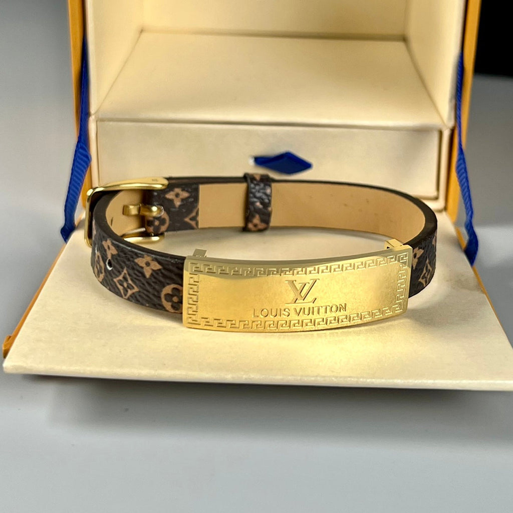 Louis Vuitton Leather 18K Gold Bracelet