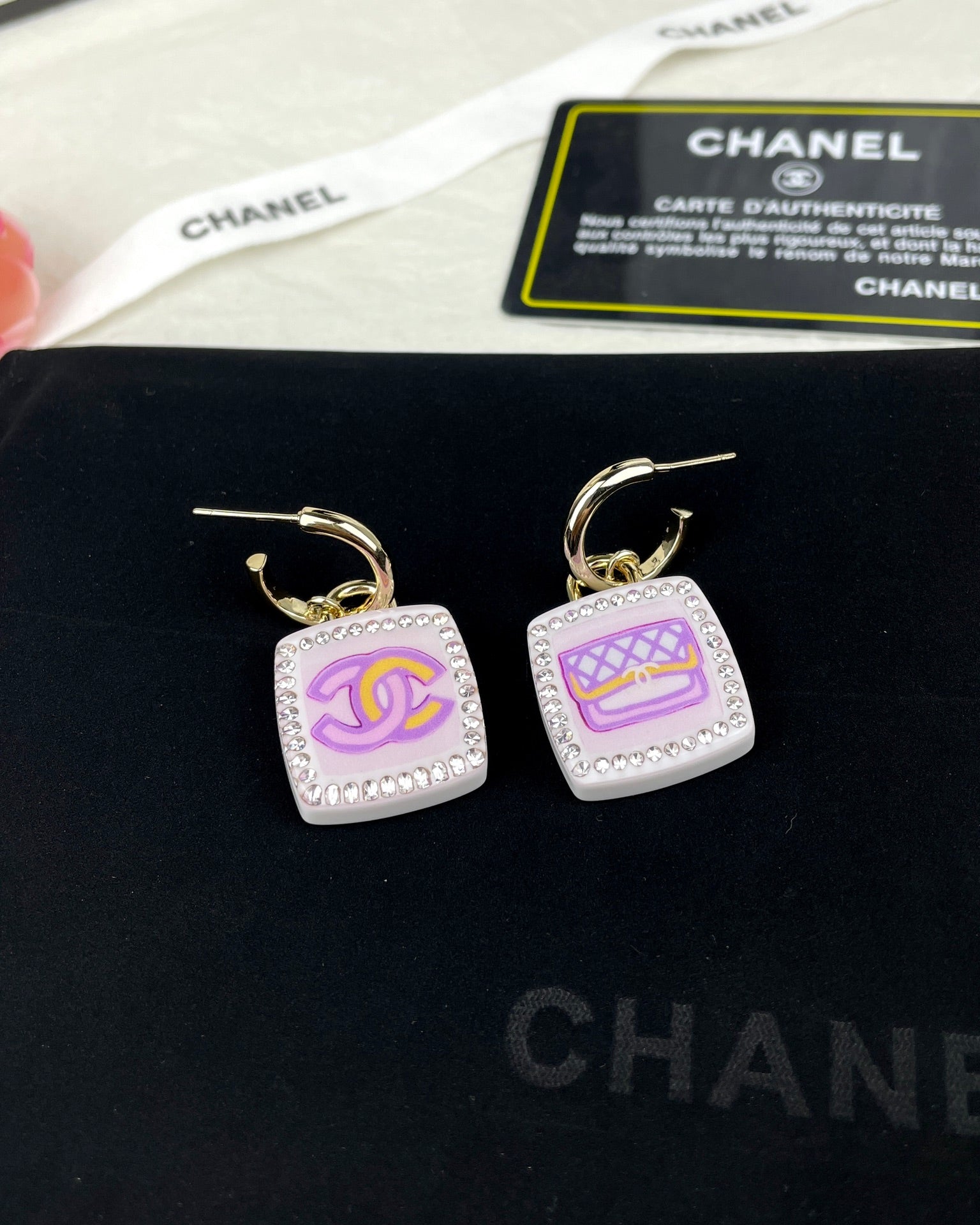 Chanel Pink Bottle 18K Gold Earrings