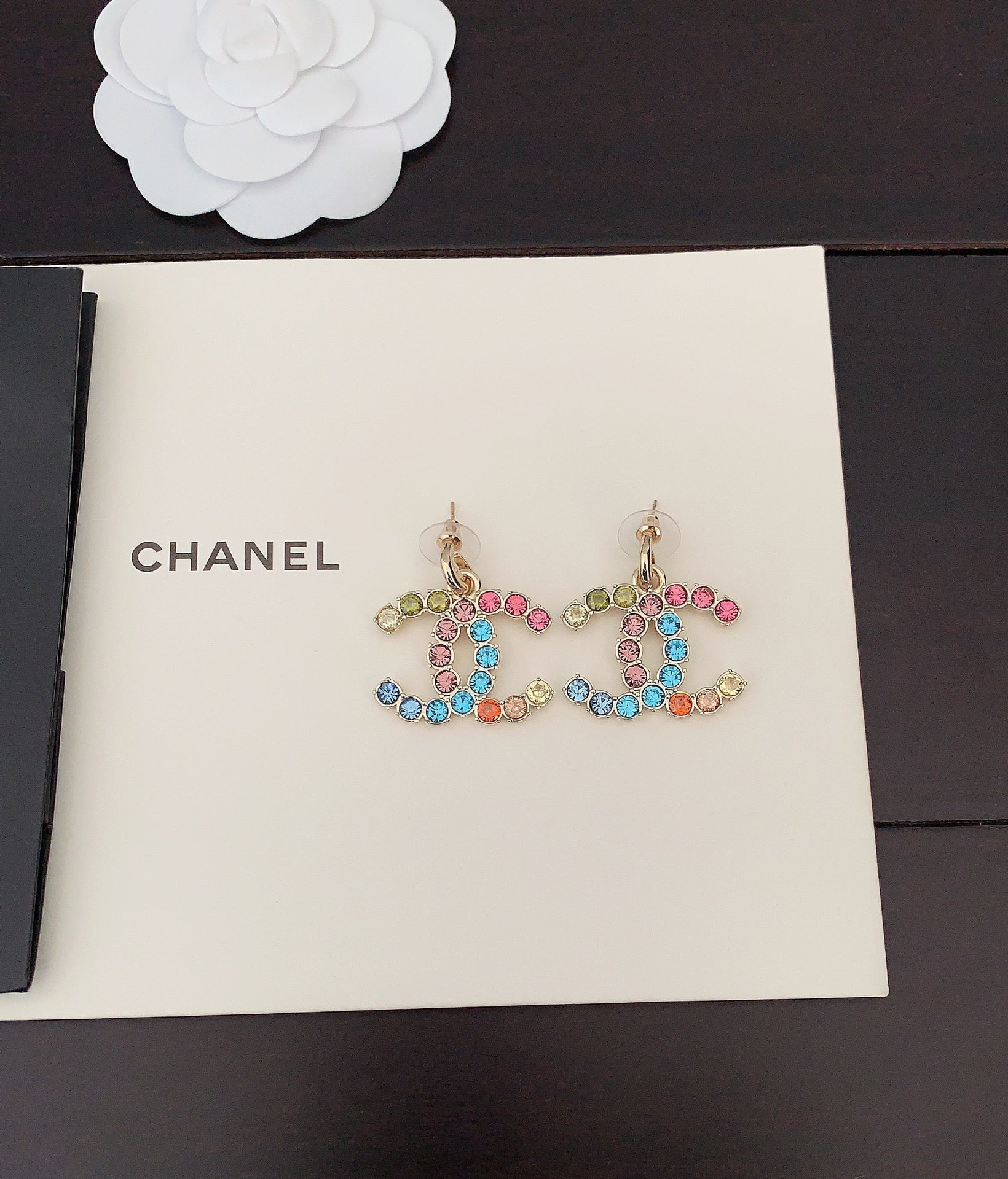 Chanel Color Crystals 18K Gold Earrings
