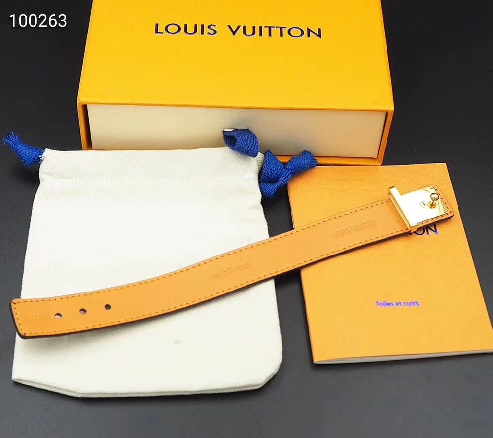 Louis Vuitton Leather 18K Gold Bracelet