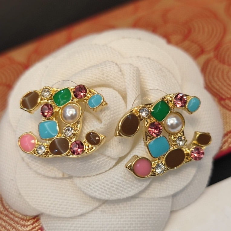 Chanel Multi-Color Crystals 18K Gold Earrings