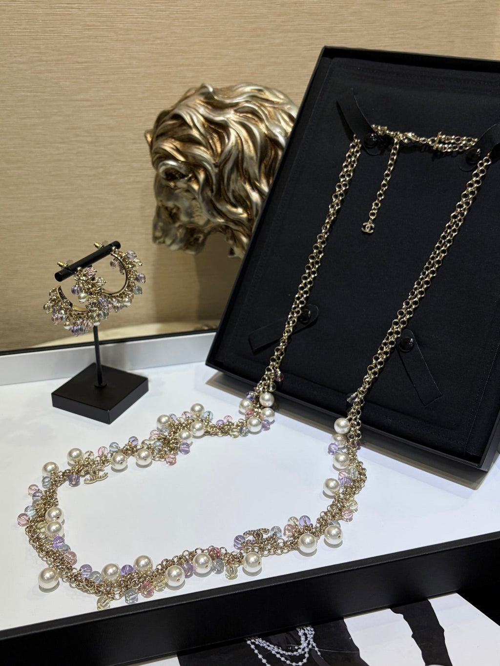 Chanel 2026 Colored Crystal Pearl Double C Long Necklace