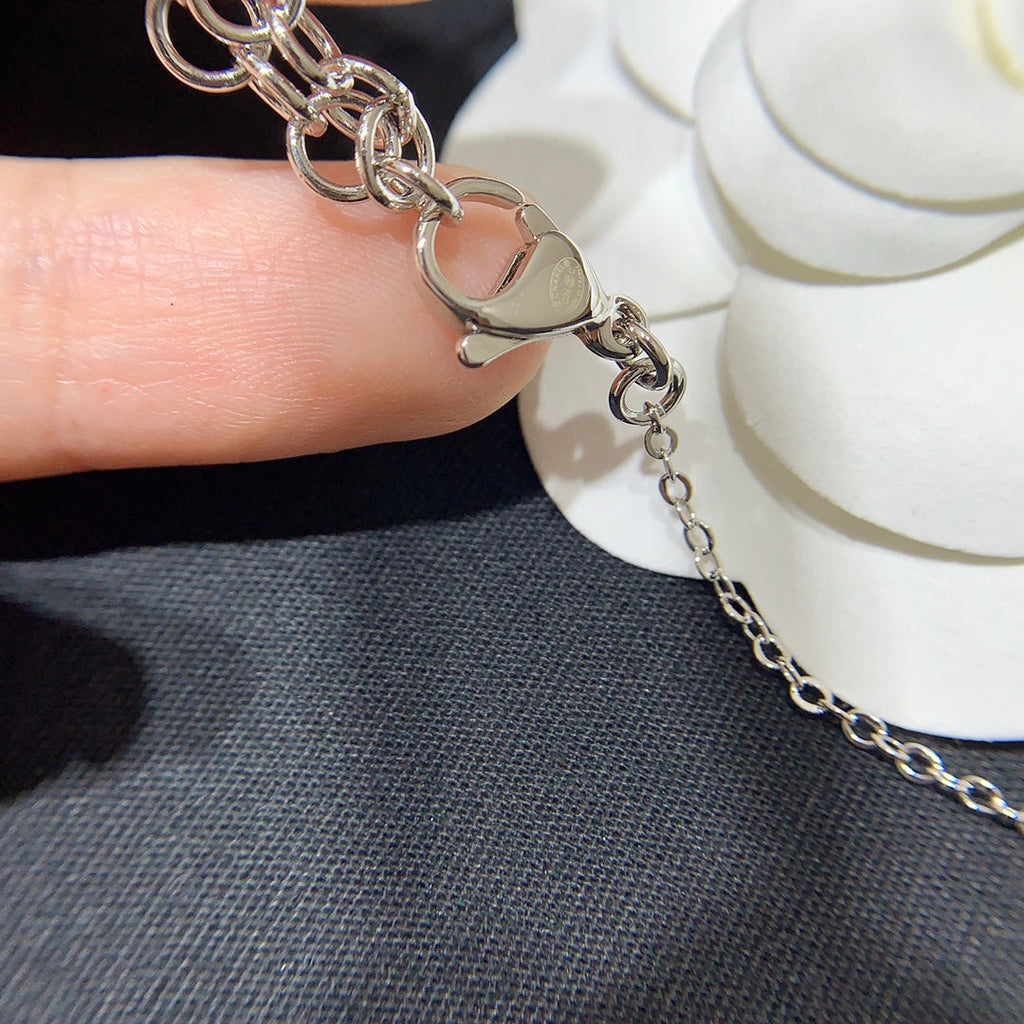 Chanel 2026 Silver Full Diamond Double C Star Teardrop Tassel Necklace