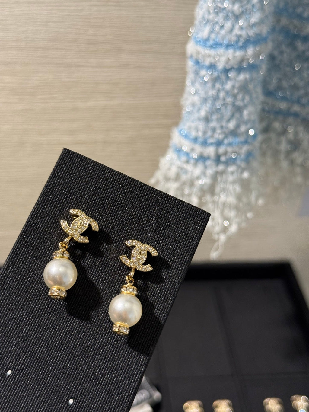 Chanel 2026 Light Gold Full Diamond Double C White Pearl Earrings