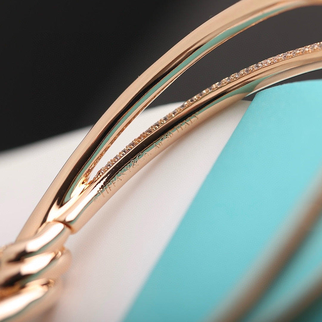 Tiffany Knot Double Row Pink Gold Cubic Zirconia Bracelet