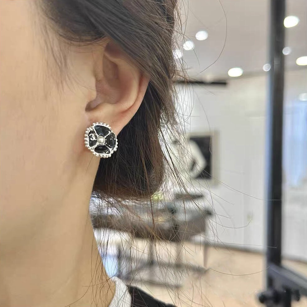 Chanel Double C Small Camellia Gold Earrings