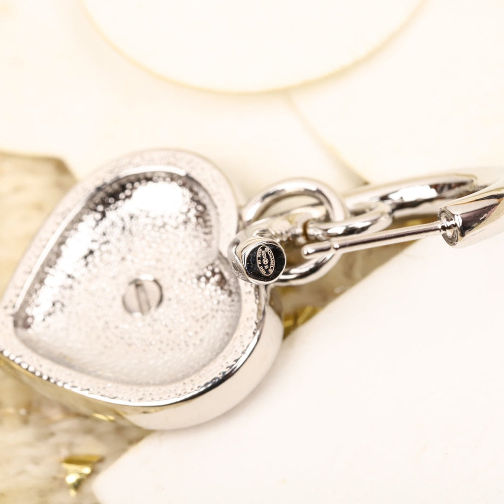 Chanel Double C Drop Heart Silver Diamonds Earrings